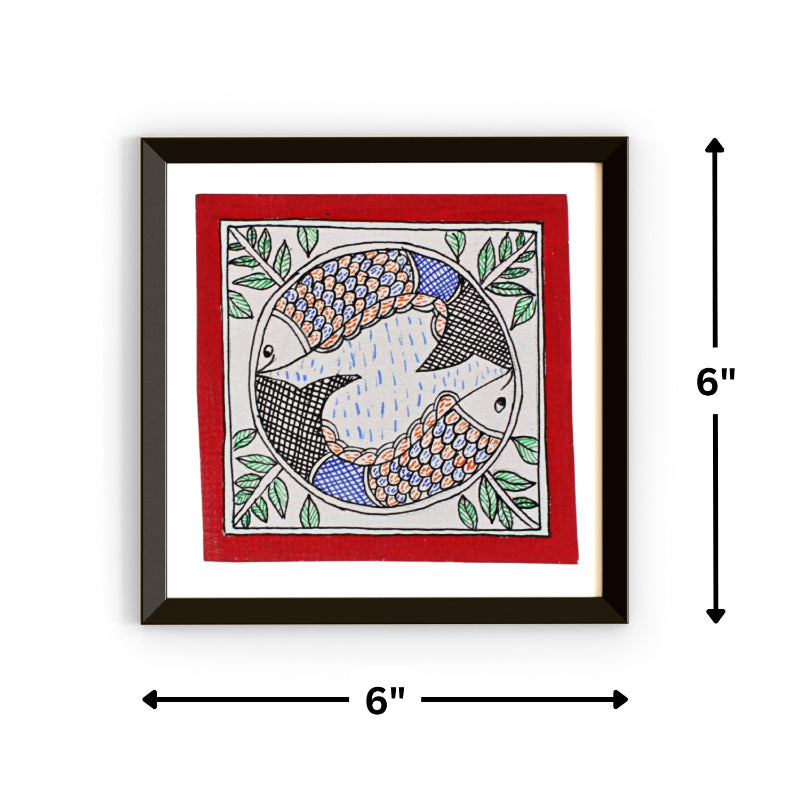 Madhubani Hand Made Painting | Makar Ras | 6inch X 6inch with Frame