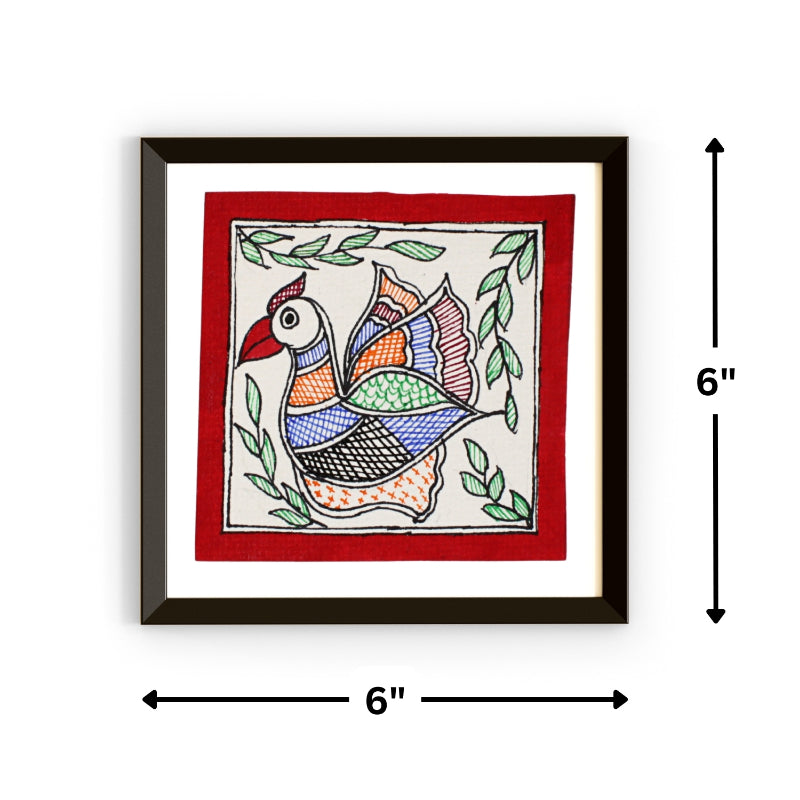 Madhubani Hand Made Painting | Bird | 6inch X 6inch with Frame