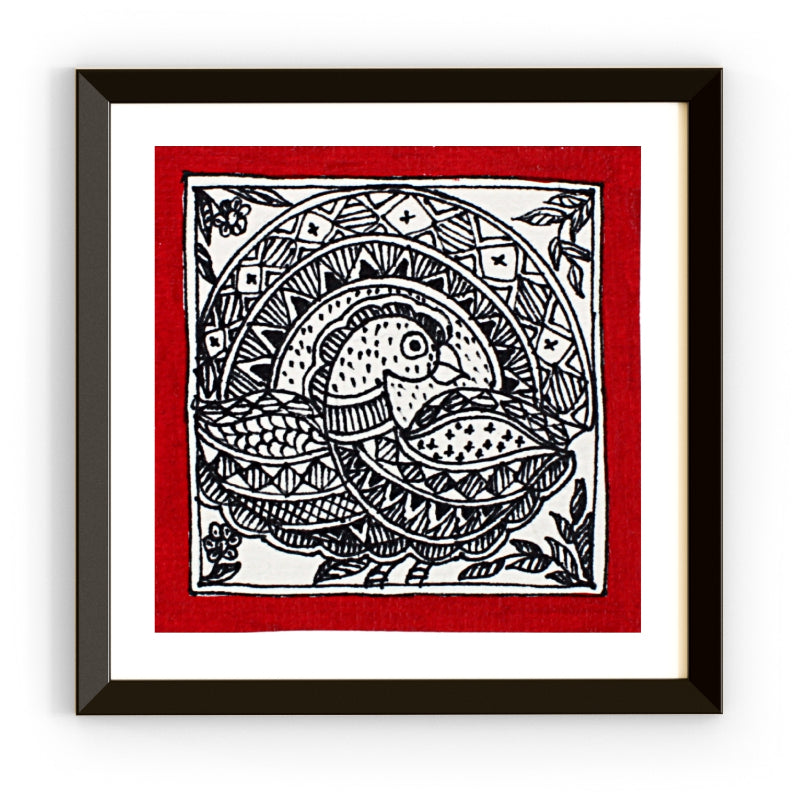 Madhubani Hand Made Painting | Mayuri | 6inch X 6inch with Frame