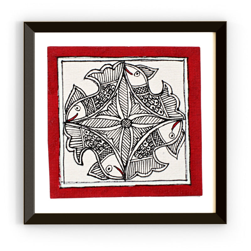 Madhubani Hand Made Painting | Jalajeevan | 6inch X 6inch with Frame