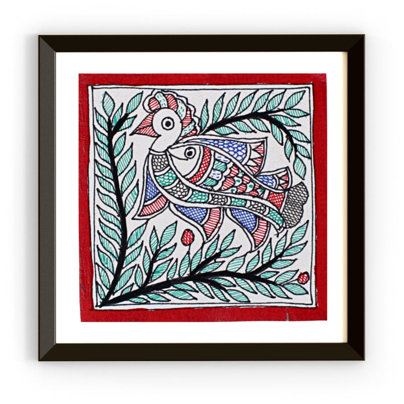 Madhubani Handmade Painting | Shikhee Jhash | 6inch X 6inch with Frame
