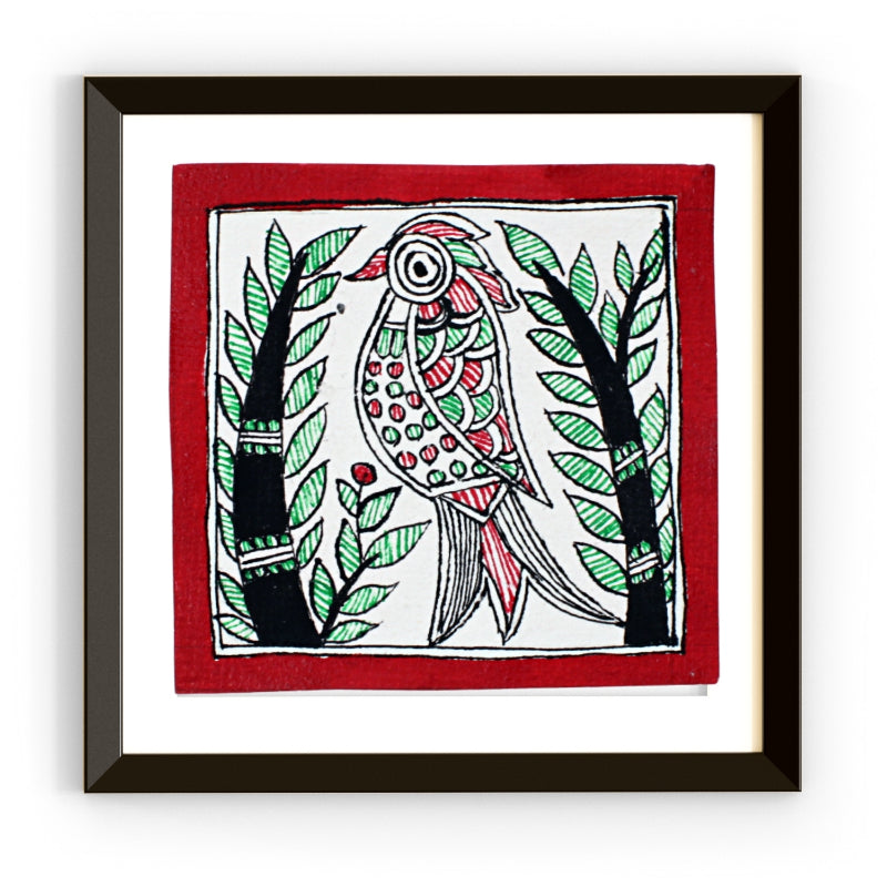 Madhubani Hand Made Painting | Keer | 6inch X 6inch with Frame