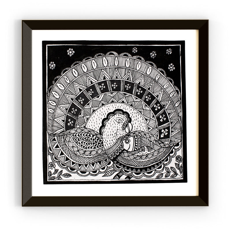 Madhubani Hand Made Painting | Mayur Sanjh | 10inch X 10inch with Frame