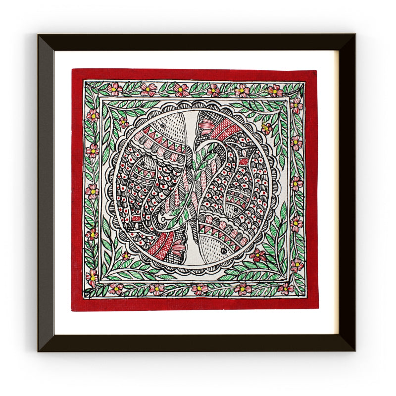 Madhubani Hand Made Painting | Meen Nritya | 10inch X 10inch with Frame