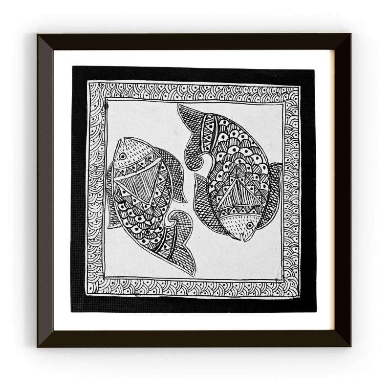Madhubani Hand Made Painting | Meen Netra | 10inch X 10inch with Frame