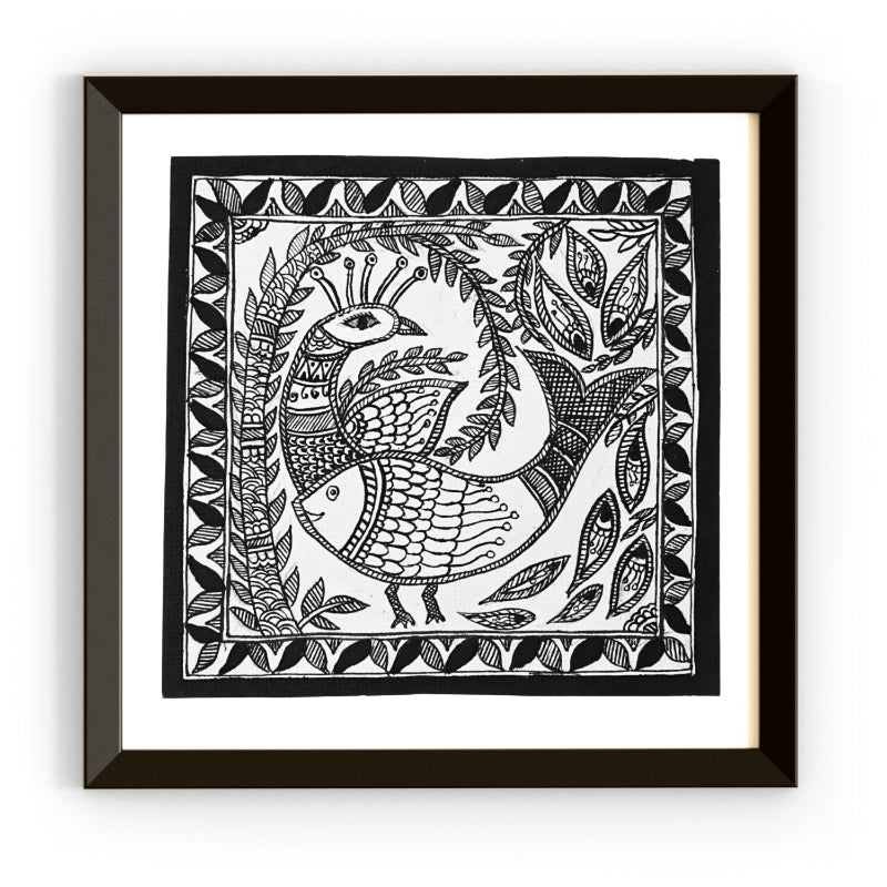 Madhubani Hand Made Painting | Mayur Meen | 10inch X 10inch with Frame
