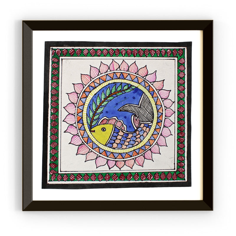 Madhubani Hand Made Painting | Samudri Meen | 10inch X 10inch with Frame