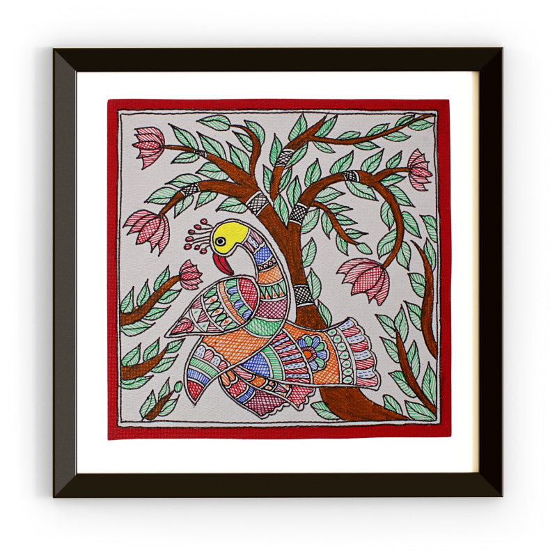 Madhubani Hand Made Painting | Mayur Utsav | 10inch X 10inch with Frame
