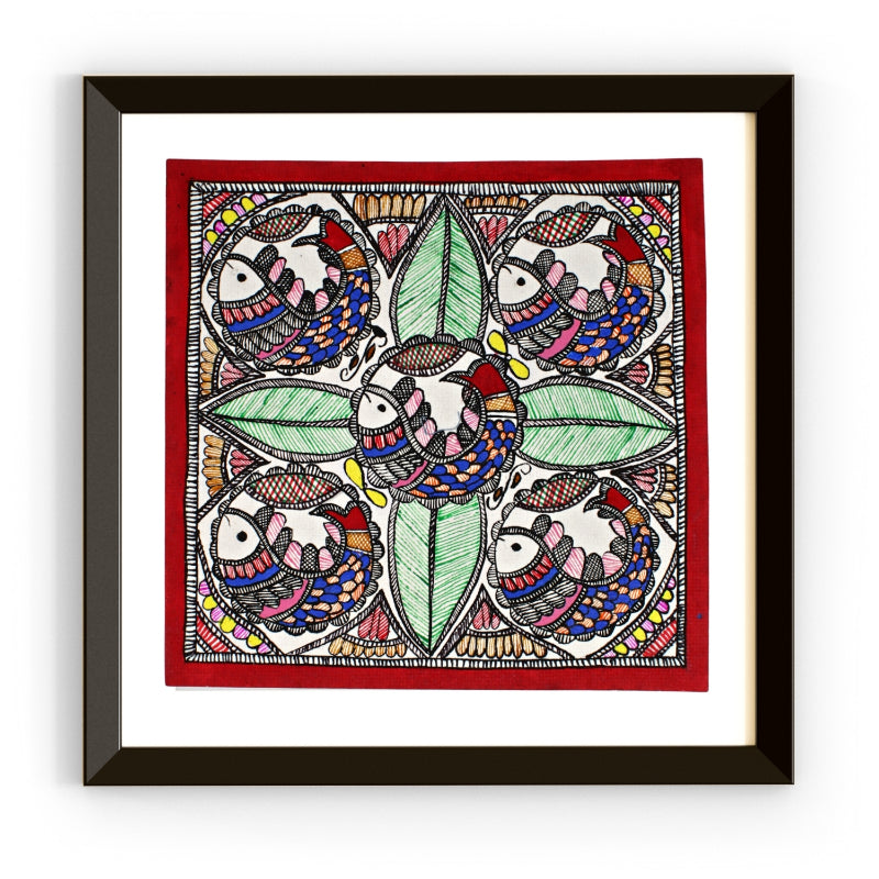 Madhubani Hand Made Painting | Bharni Meen Nritiya | 10inch X 10inch with Frame