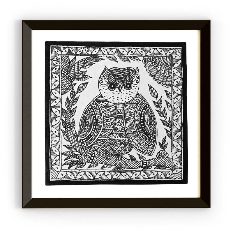 Madhubani Hand Made Painting | Kachni Uluk | 10inch X 10inch with Frame