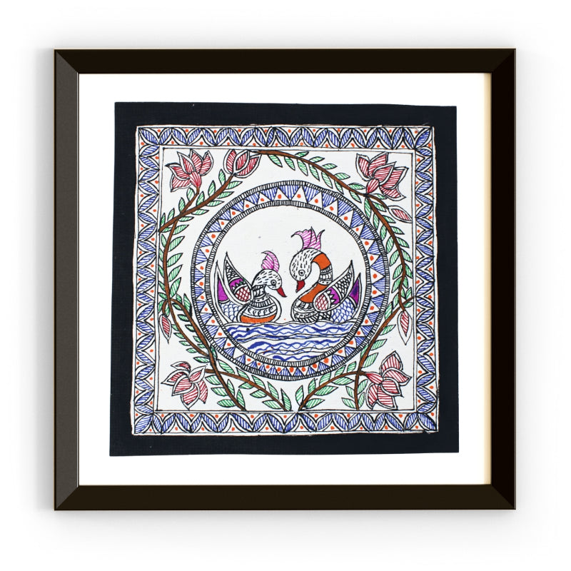 Madhubani Hand Made Painting | Yugul Hans | 10inch X 10inch with Frame