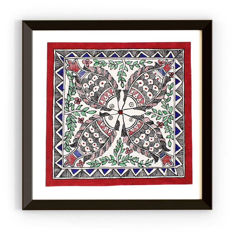 Madhubani Hand Made Painting | Meen Utsav | 10inch X 10inch with Frame