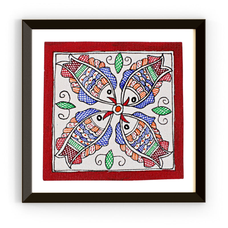 Madhubani Hand Made Painting | Meen Raas | 6inch X 6inch with Frame