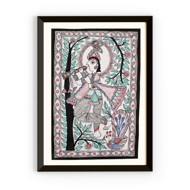 Madhubani Painting Krishna | 13inch X 10inch with Frame