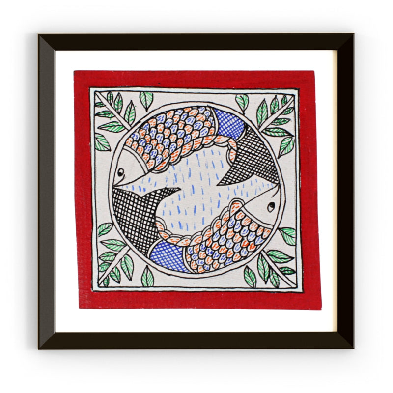 Madhubani Hand Made Painting | Makar Ras | 6inch X 6inch with Frame