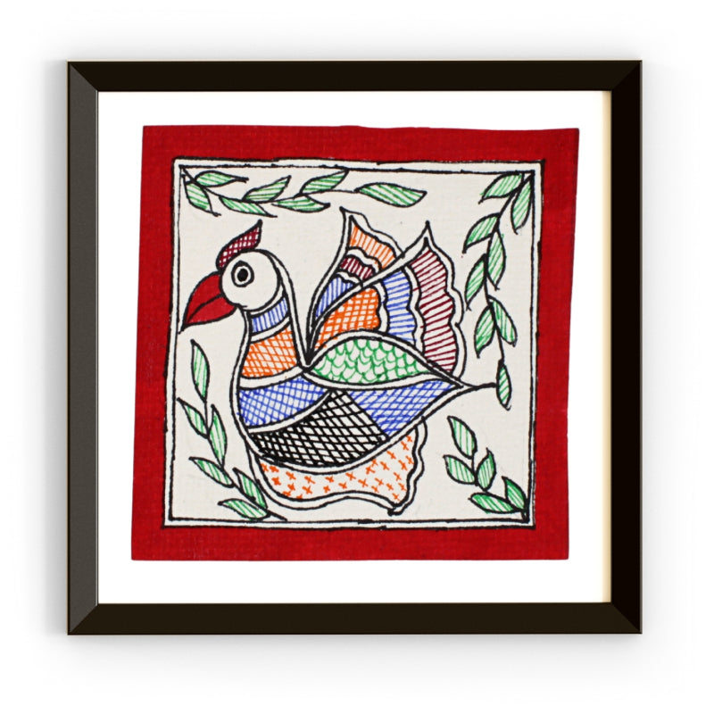 Madhubani Hand Made Painting | Bird | 6inch X 6inch with Frame
