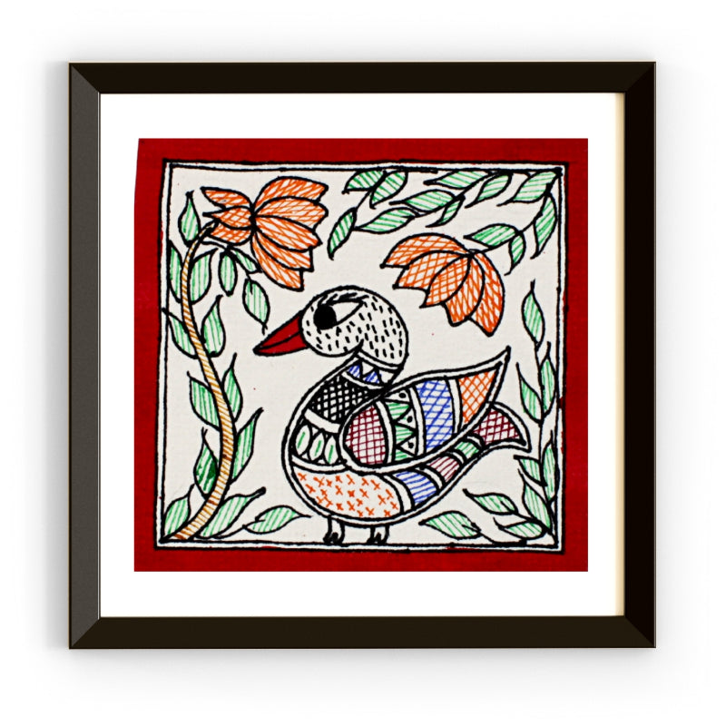 Madhubani Hand Made Painting | Duck | 6inch X 6inch with Frame