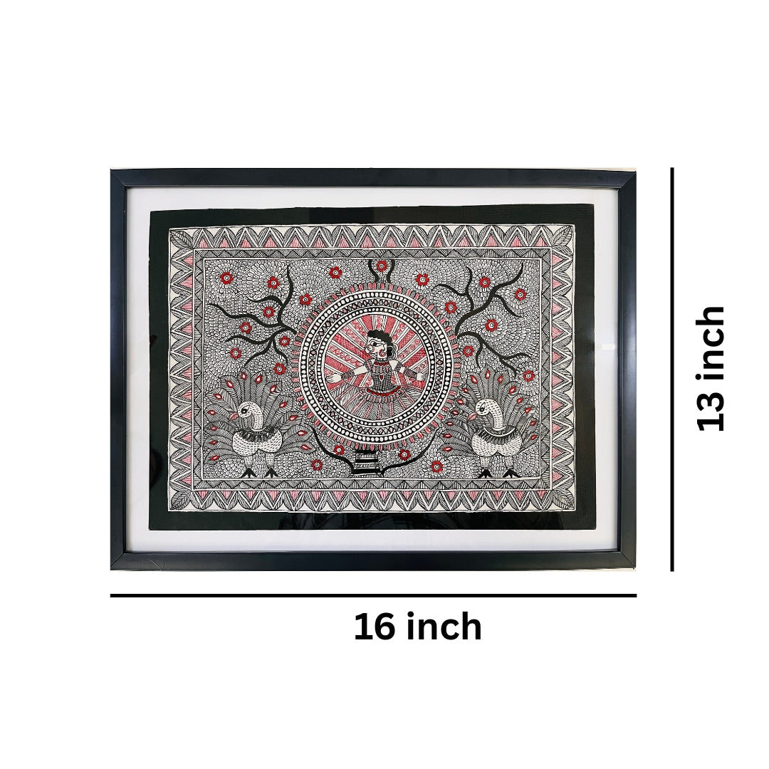 Madhubani Handcrafted Painting | Girl Carry Matka on her Head | 16inch x 13inch with Frame