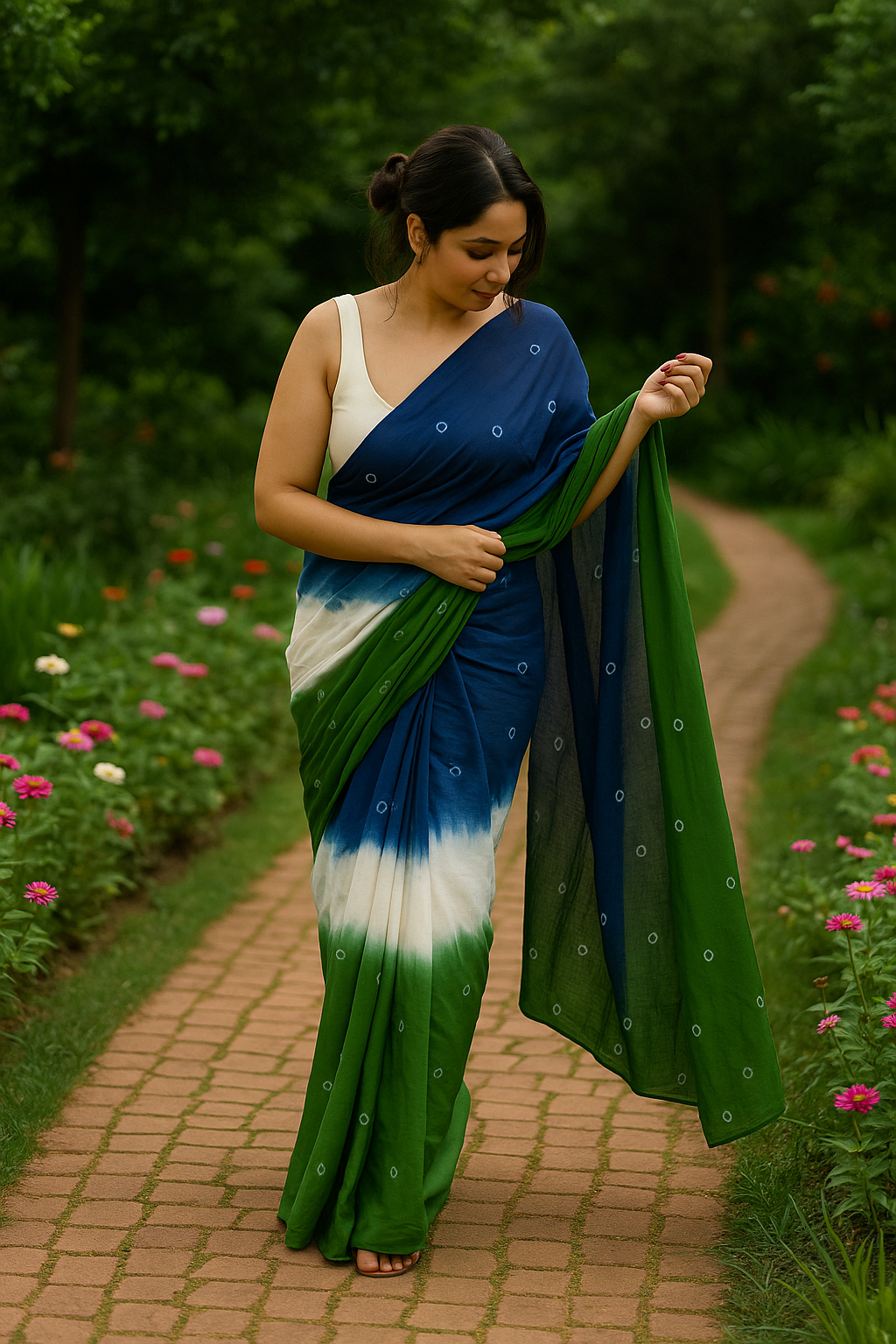 DyeloveBlue Pure Tie-And-Dye Soft Cotton Saree