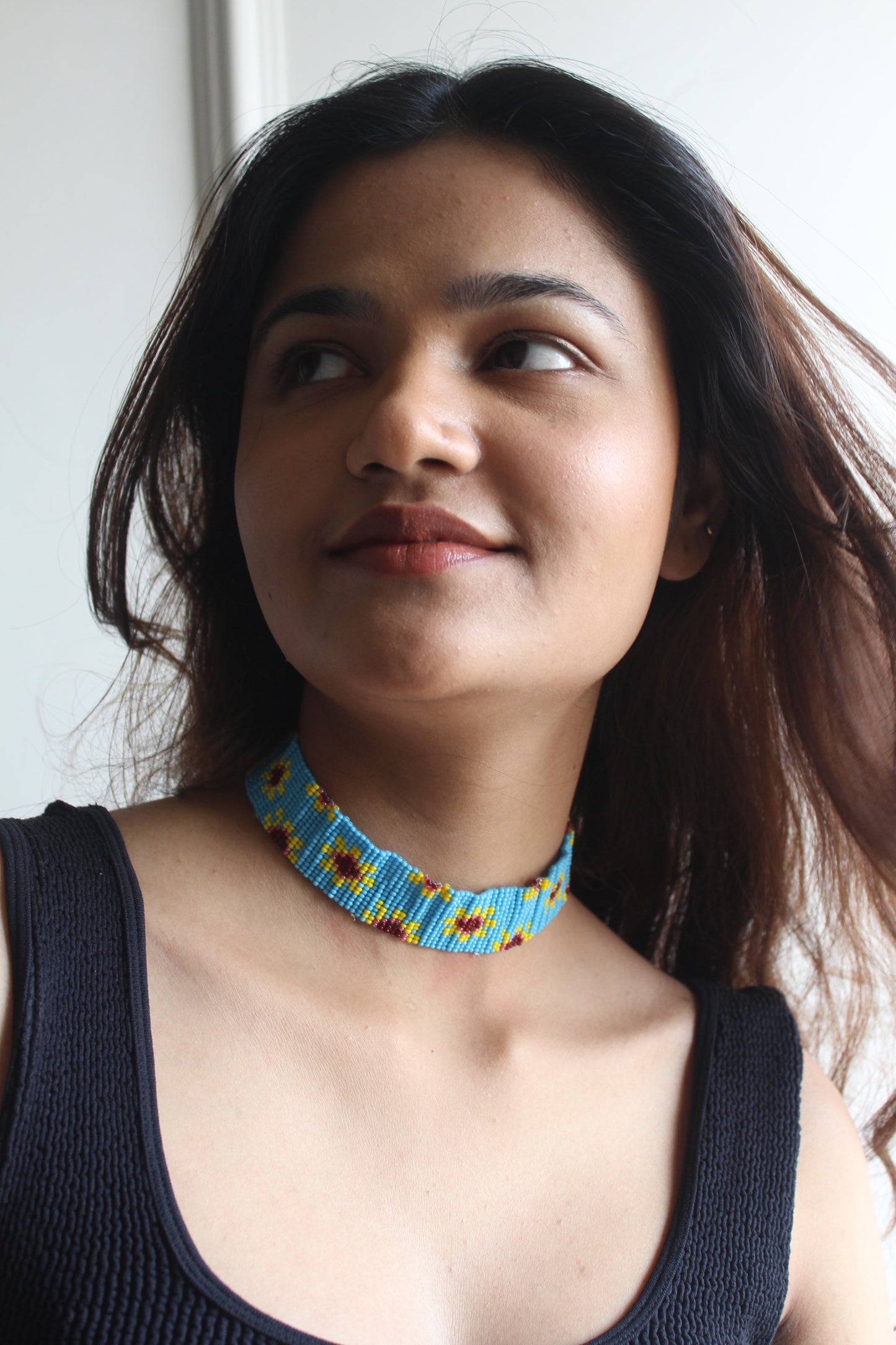 Sunflower | Handmade Blue Beaded Choker Necklace