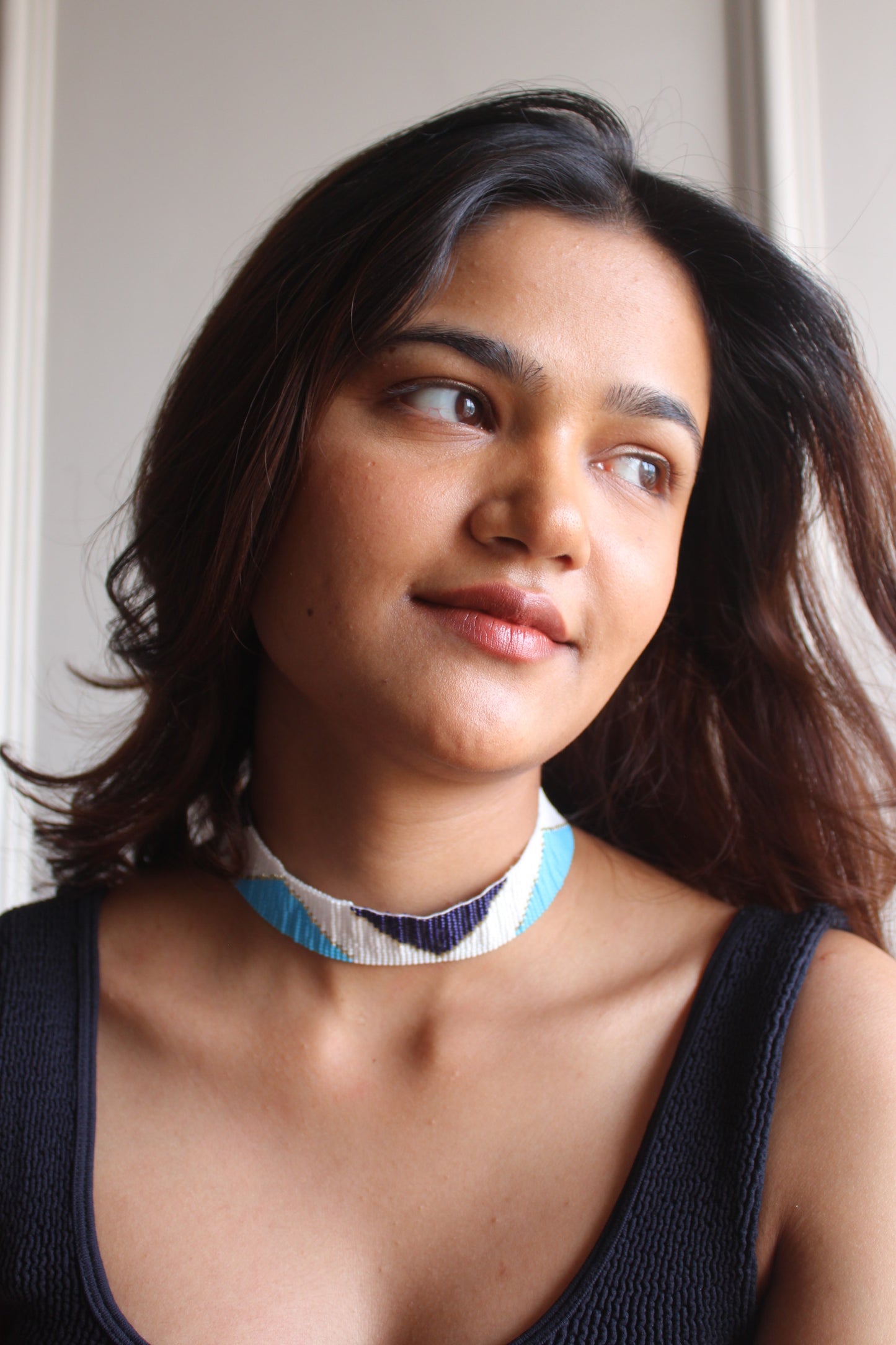 Hues of Blue | Handmade Blue And White Beaded Choker Necklace