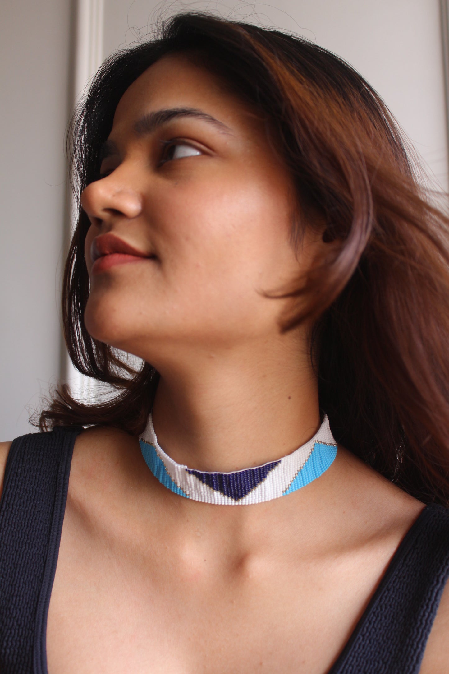 Hues of Blue | Handmade Blue And White Beaded Choker Necklace