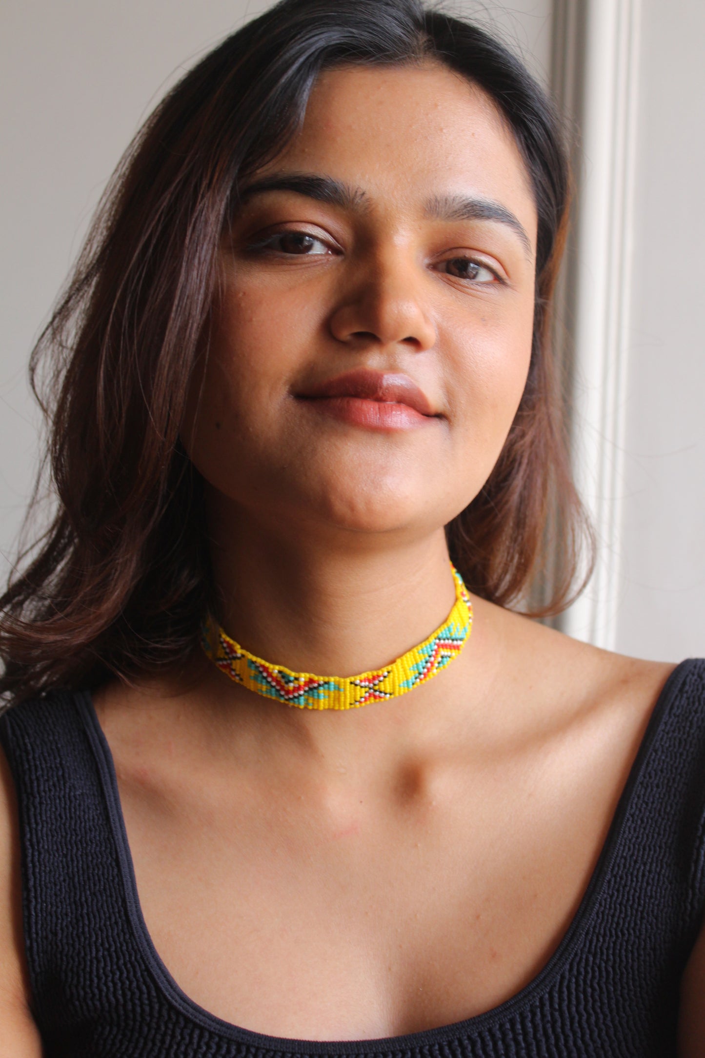 Aztec Choker | Handmade Beaded Yellow Choker Necklace