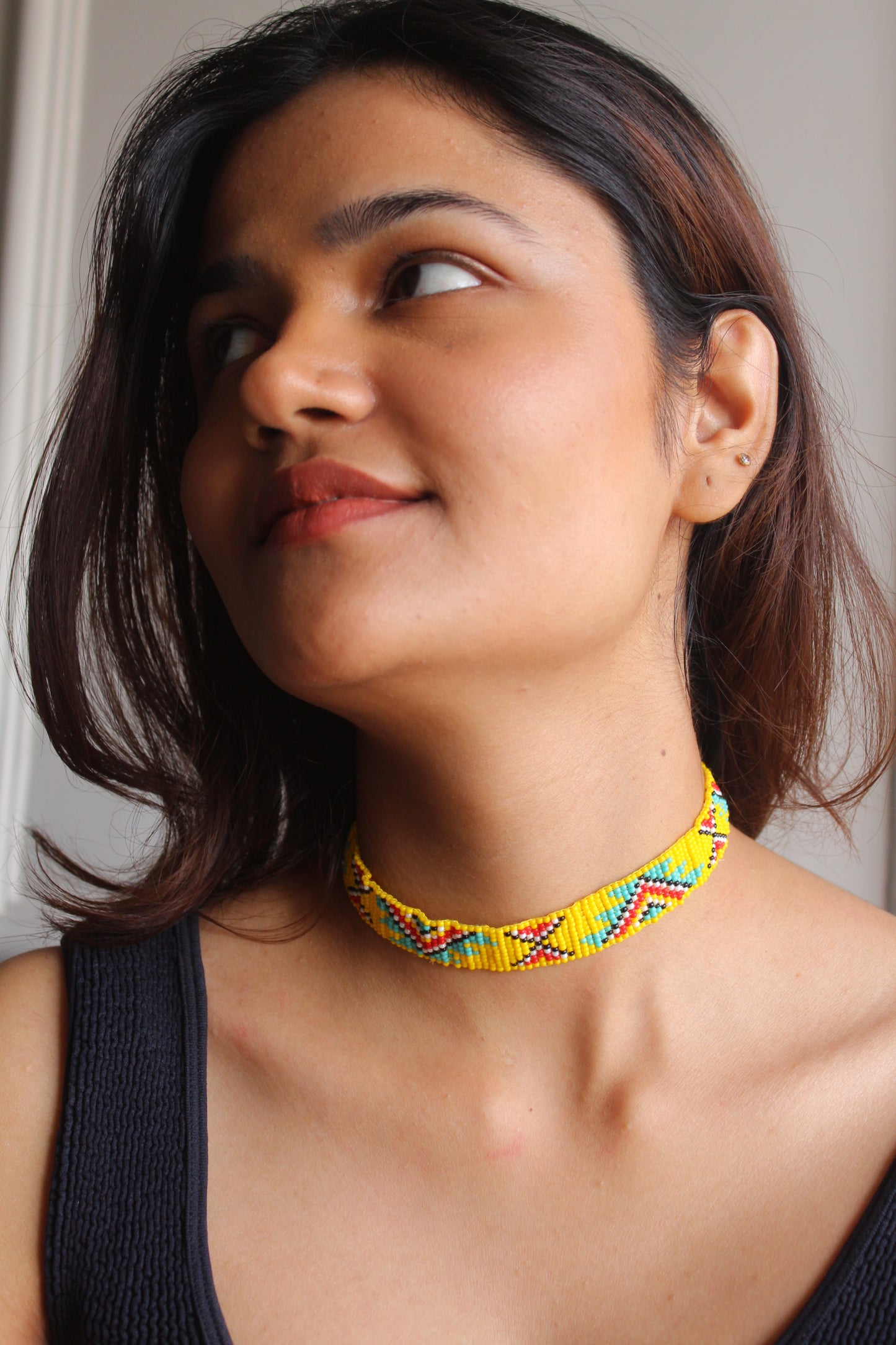 Aztec Choker | Handmade Beaded Yellow Choker Necklace