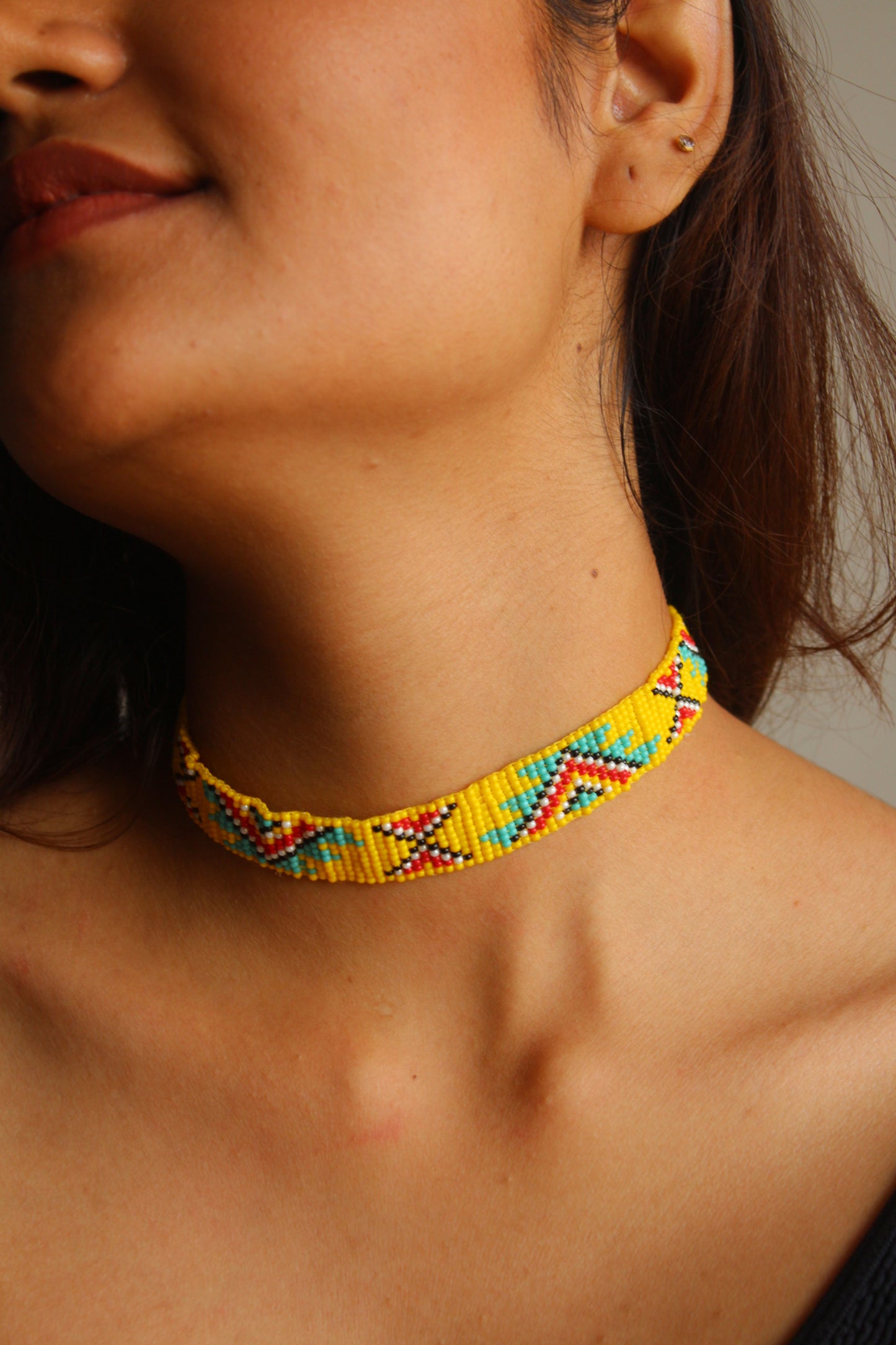 Aztec Choker | Handmade Beaded Yellow Choker Necklace