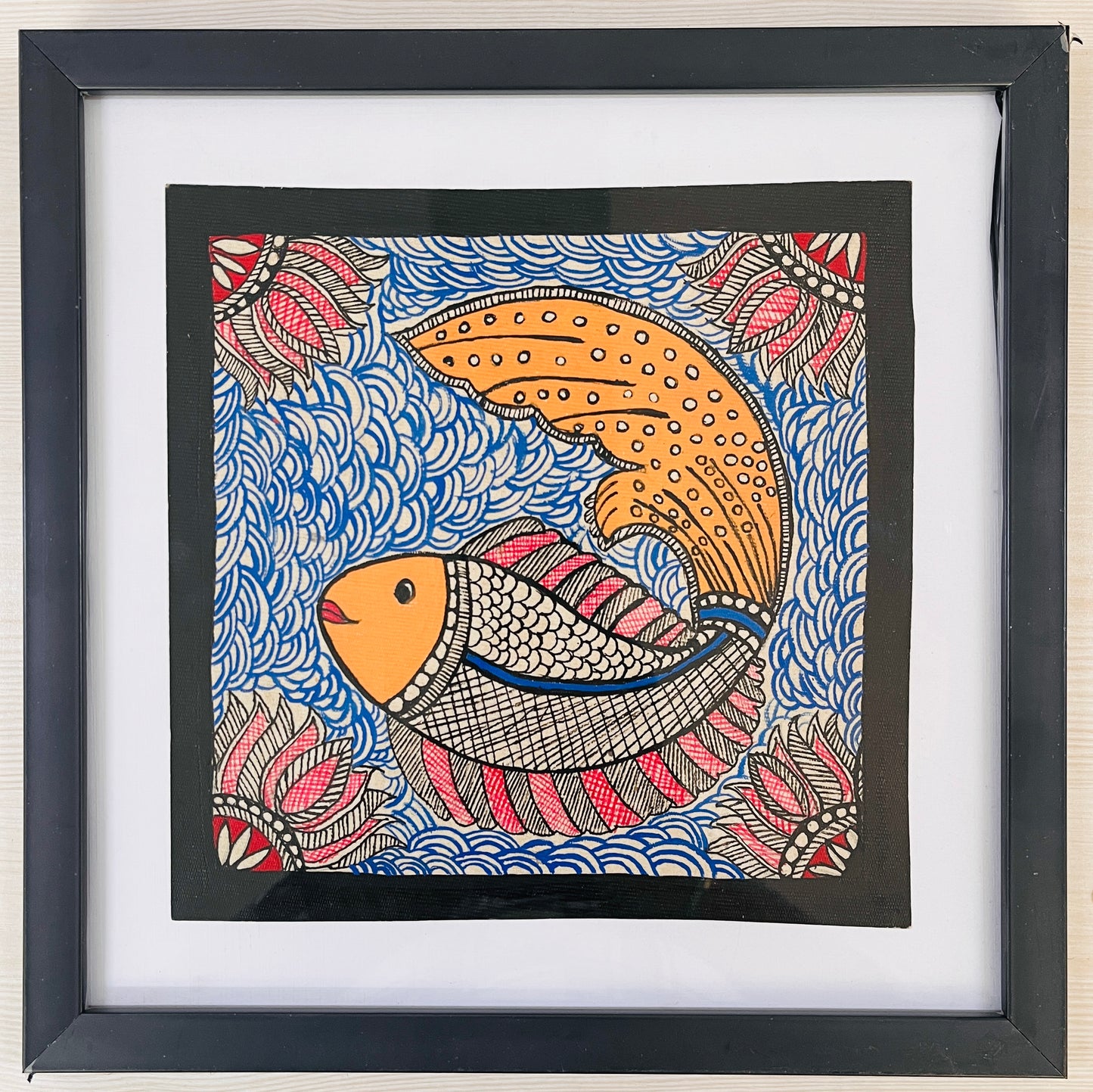 Madhubani Handmade Painting | Jadui Meen | 10inch X 10inch with Frame