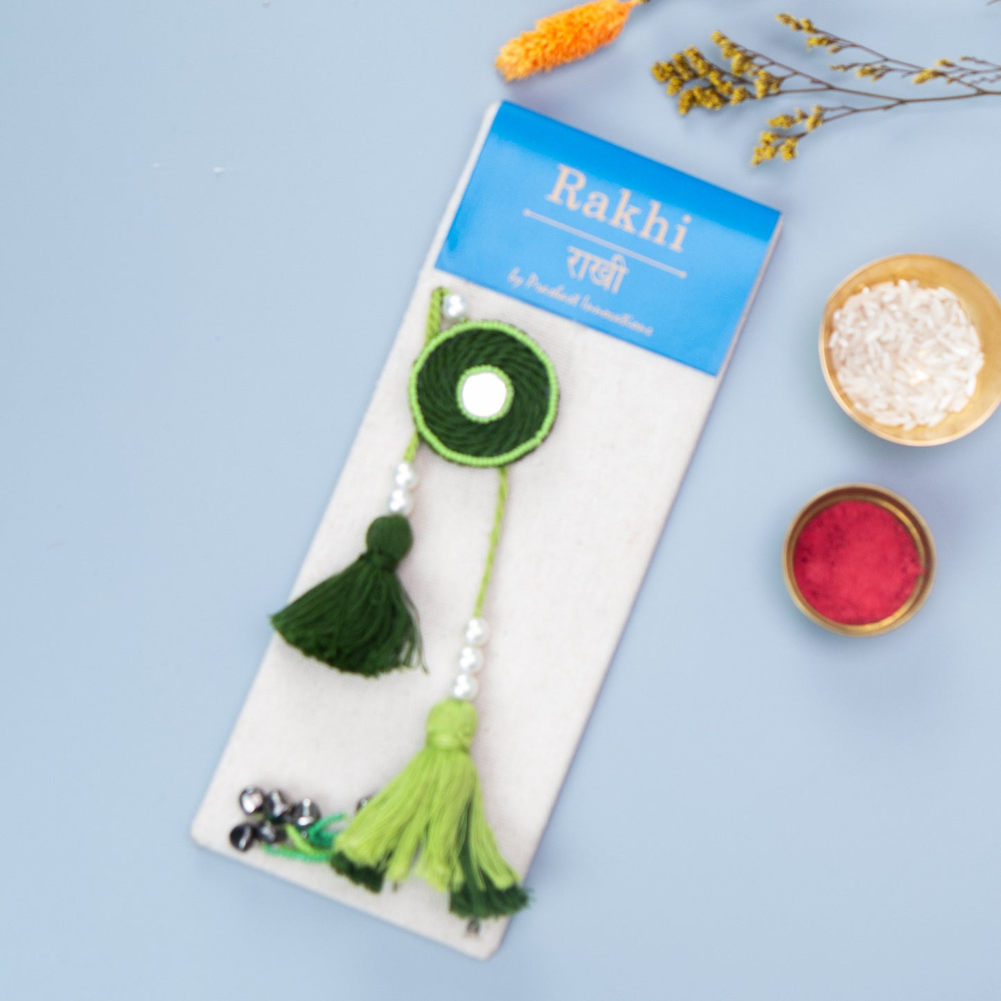 Handcrafted Lumba Rakhi | Elegant Green Embroidered Round Dial