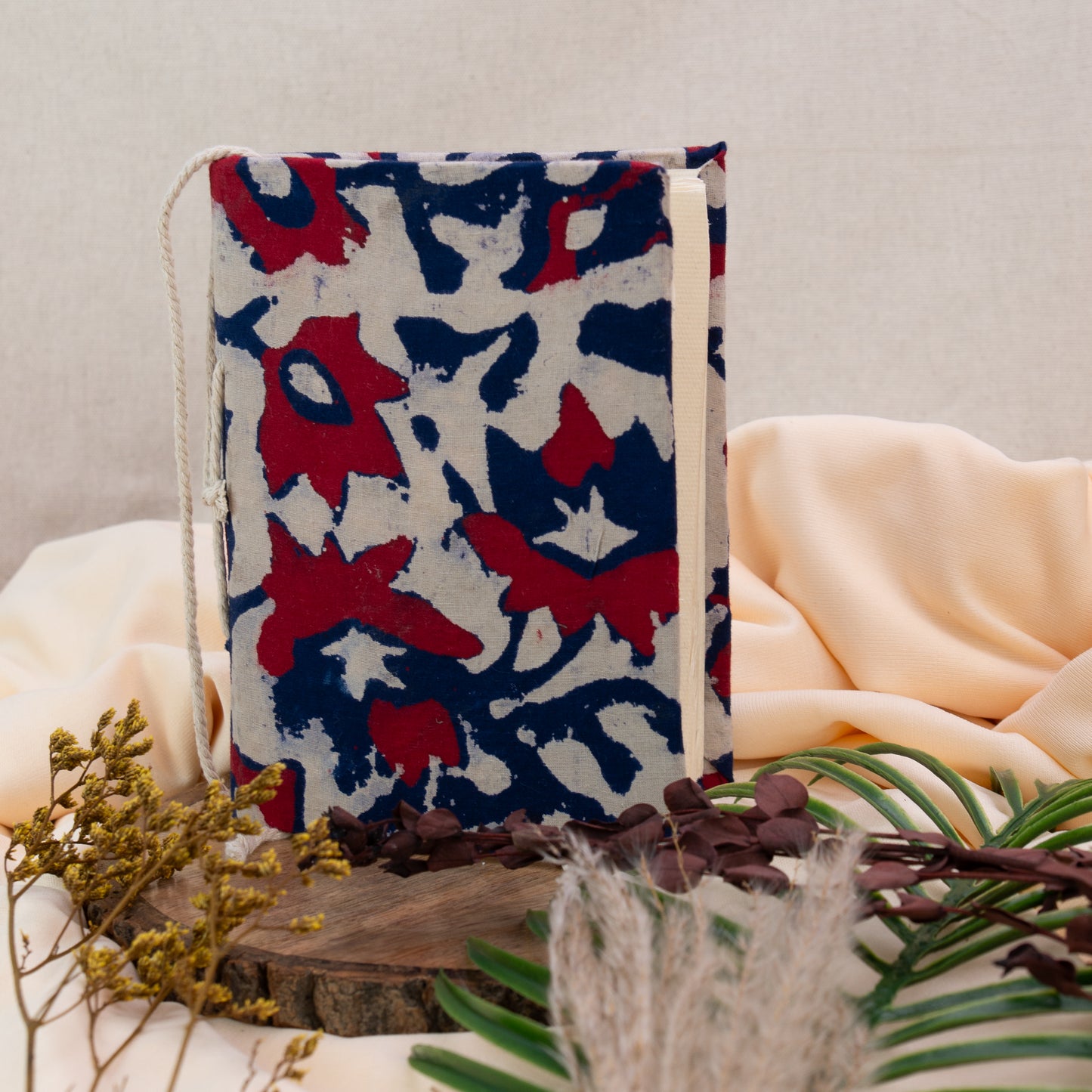 Red Leaf Handmade Fabric Cover Diary β A5 | Elegant & Eco-Friendly Journal