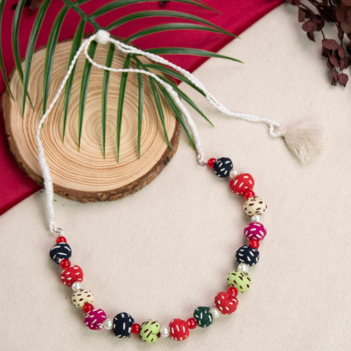 Gulbandh Handcrafted Fabric Thread Bead Necklace – Multicolor Tribal Charm