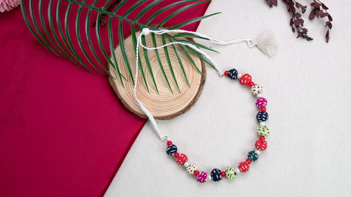 Gulbandh Handcrafted Fabric Thread Bead Necklace – Multicolor Tribal Charm