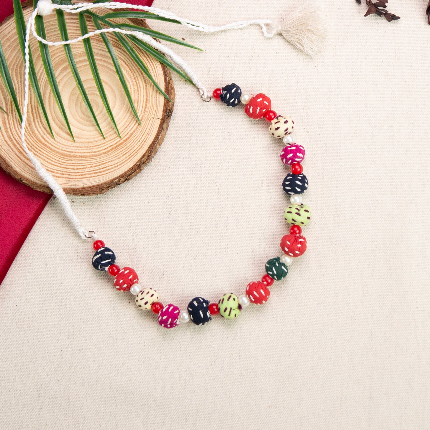 Gulbandh Handcrafted Fabric Thread Bead Necklace – Multicolor Tribal Charm