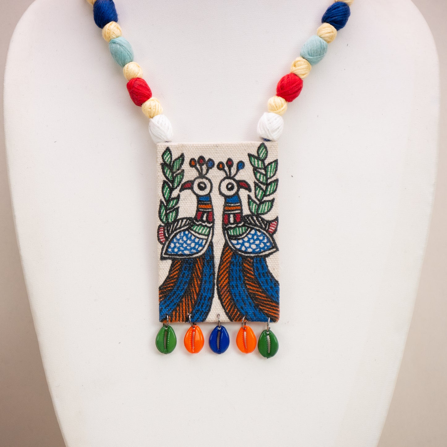 Madhubani Hand-Painted Peacock Necklace Set with Earrings