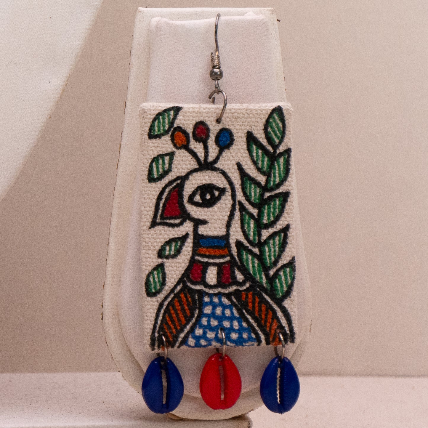 Madhubani Hand-Painted Peacock Necklace Set with Earrings