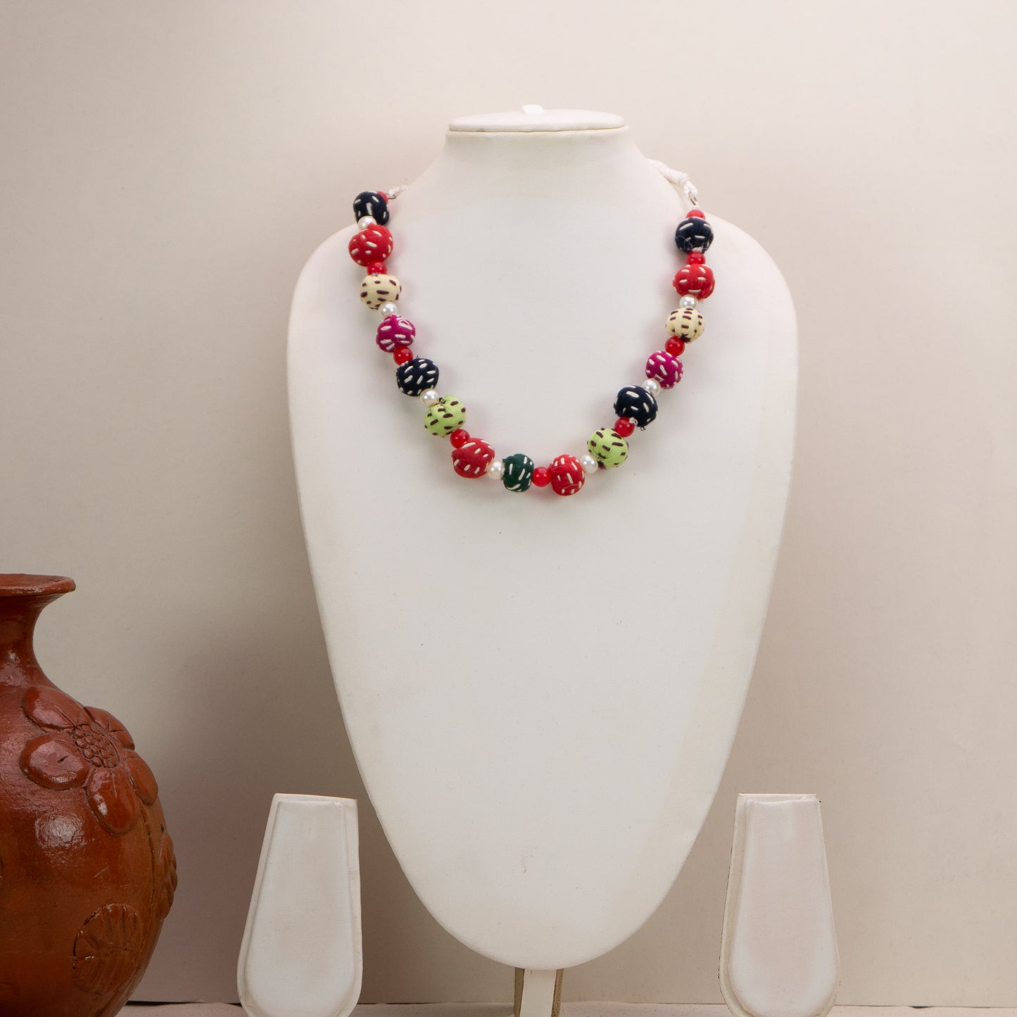 Gulbandh Handcrafted Fabric Thread Bead Necklace – Multicolor Tribal Charm