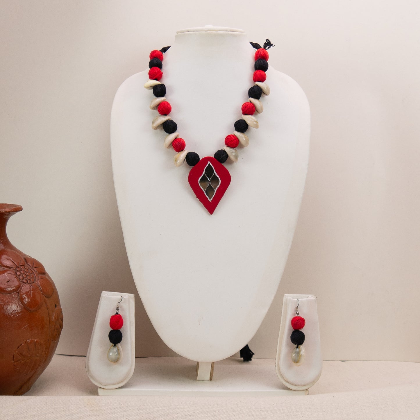 Tejasvi Handmade Fabric Jewellery Set - Adorn with Mirror & Kowrie