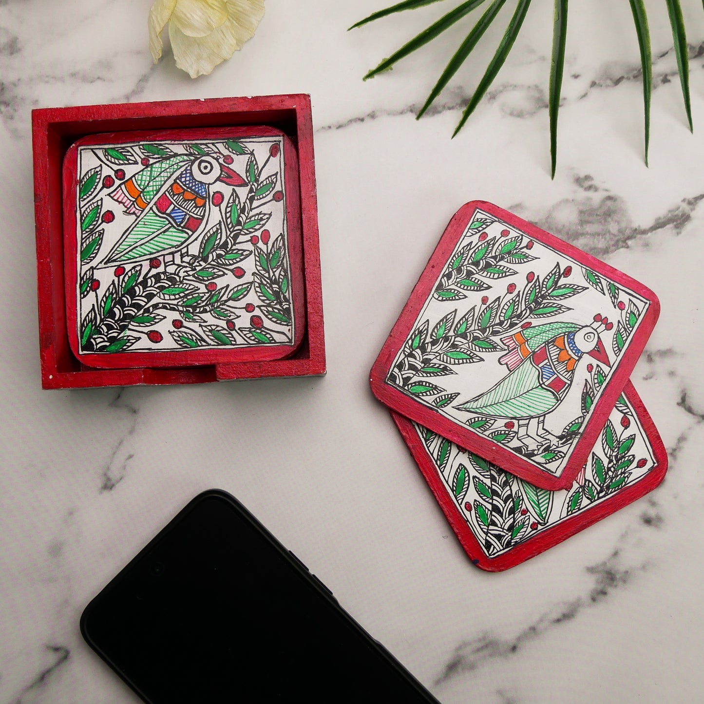 Hand painted Madhubani tea coaster set of 6