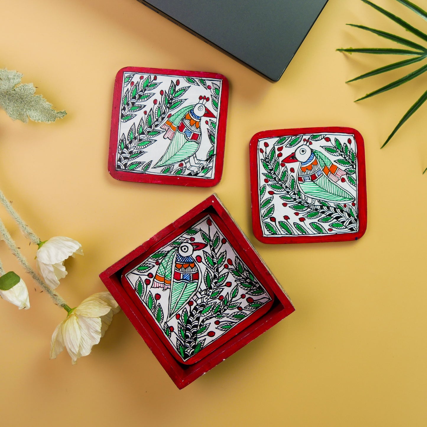 Hand painted Madhubani tea coaster set of 6