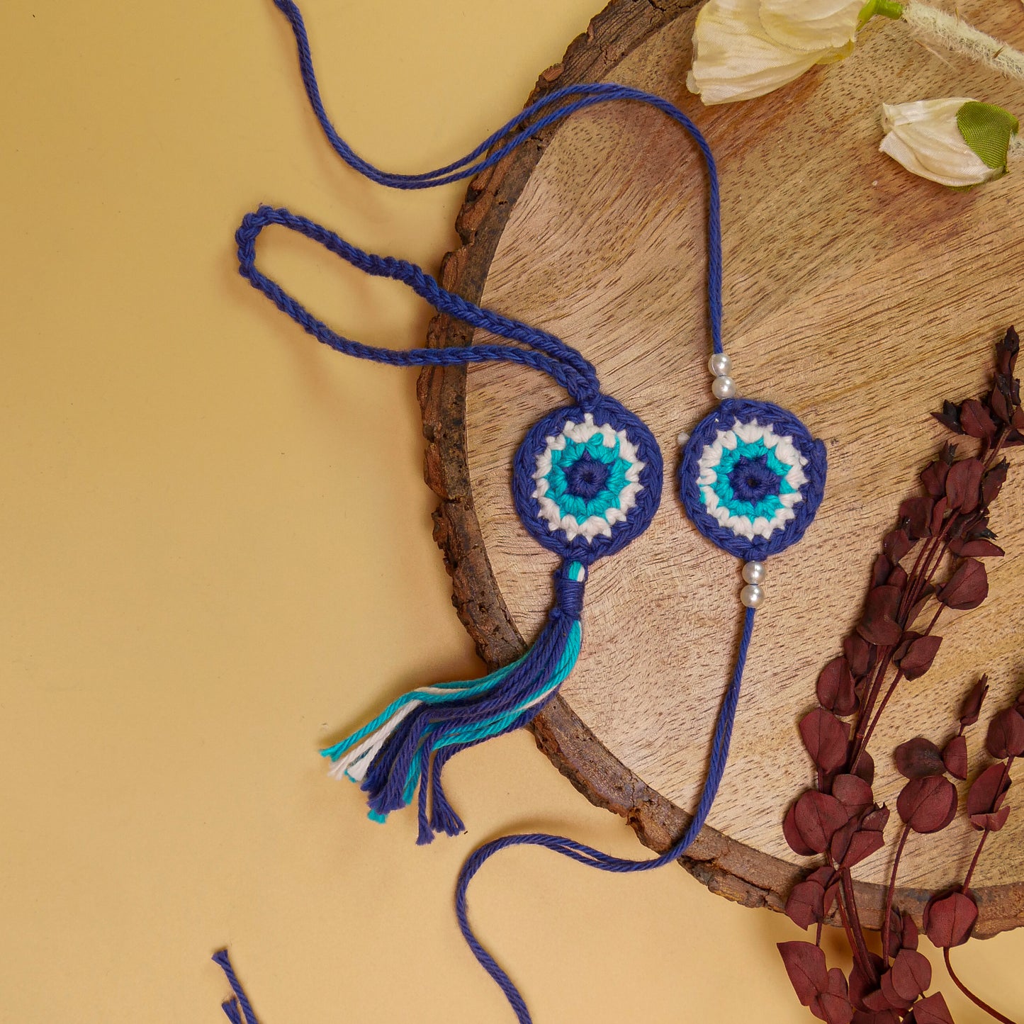 Evil Eye Macrame Lumba Rakhi Set For Bhaiya Bhabhi