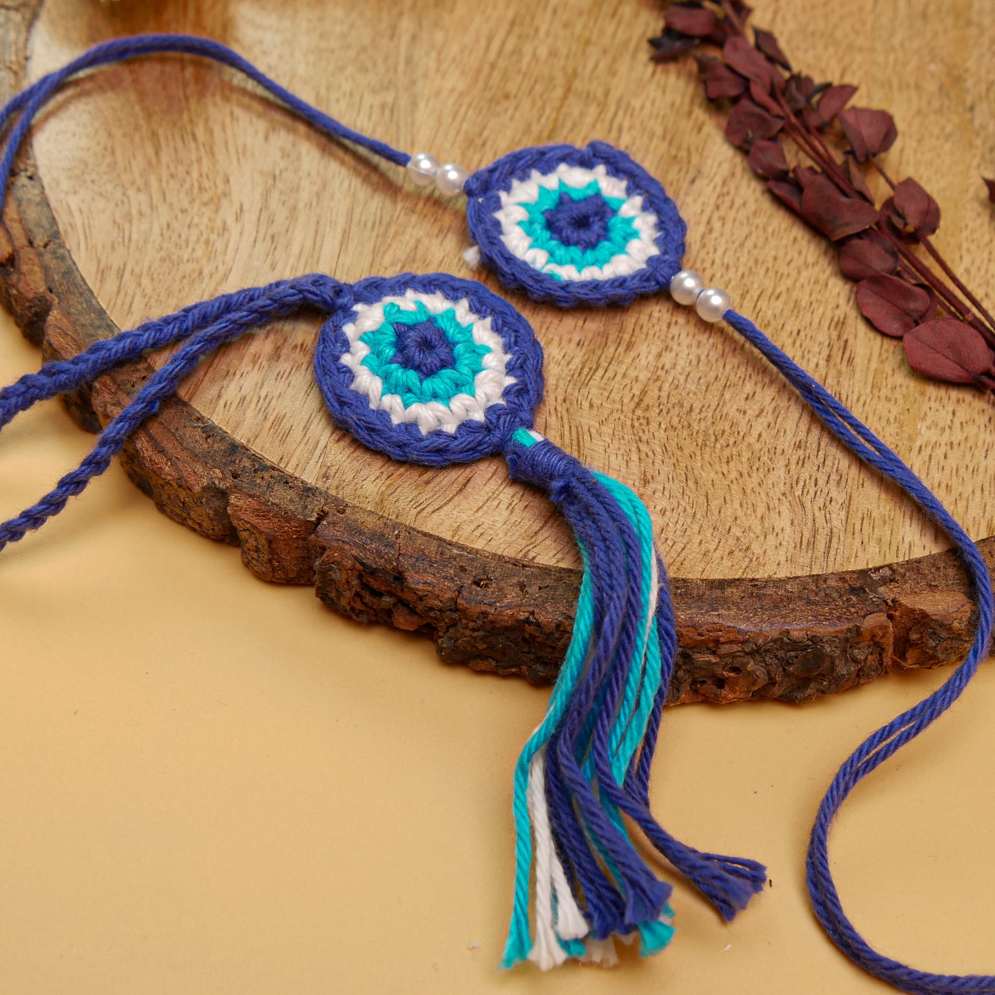 Evil Eye Macrame Lumba Rakhi Set For Bhaiya Bhabhi