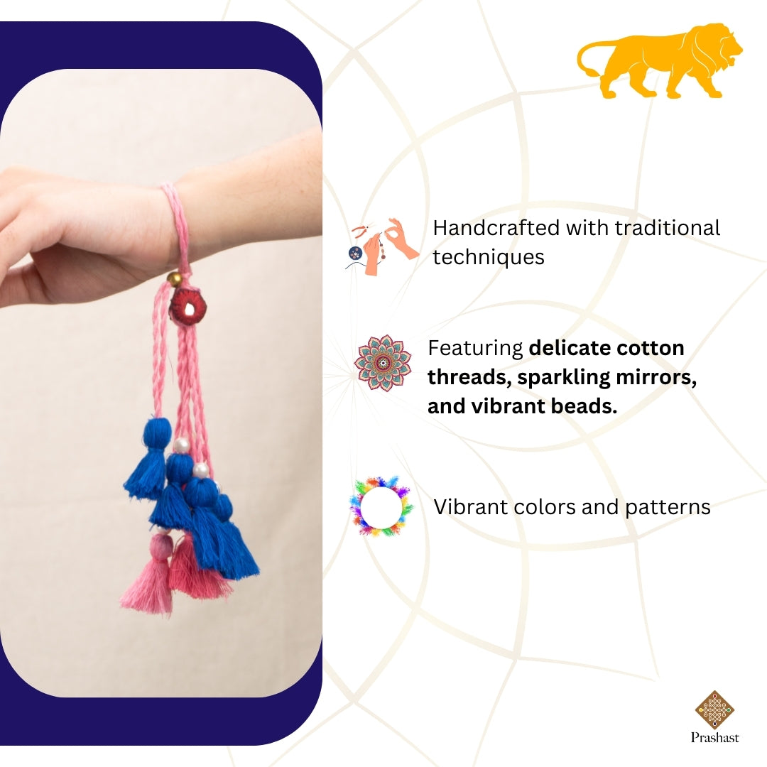 Handmade Lumba Rakhi | A Symphony of Blue and Pink Color
