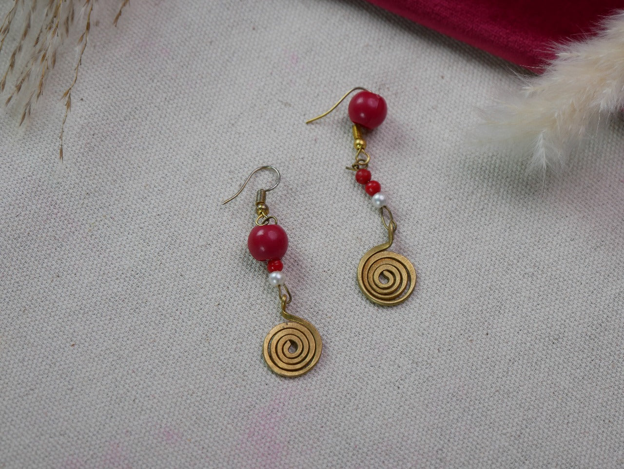 Lalima Spiral Beaded Dhokra Earrings
