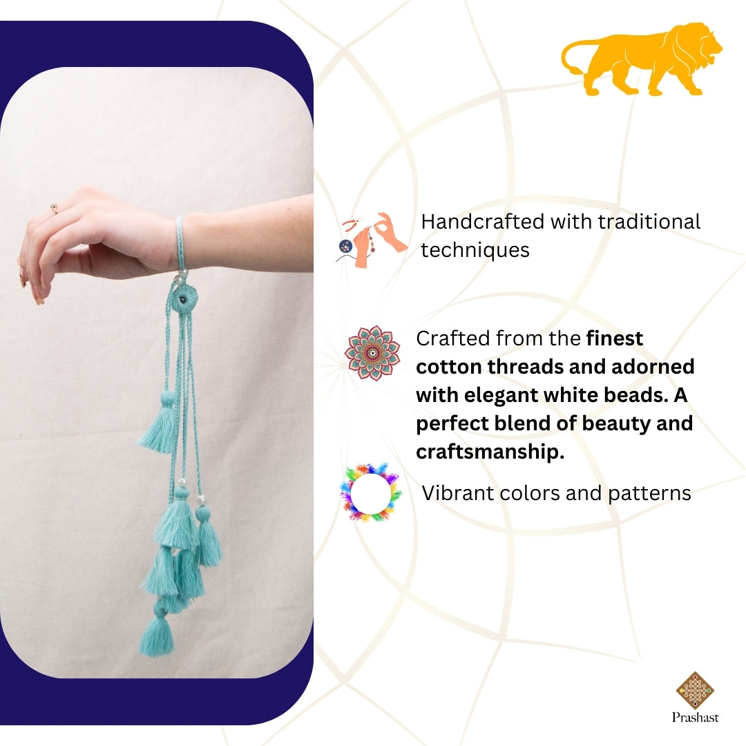 Handmade Lumba Rakhi | Sky Blue Fine Yarns