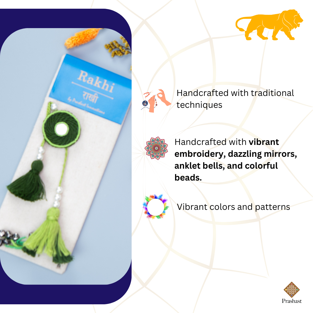 Handcrafted Lumba Rakhi | Elegant Green Embroidered Round Dial