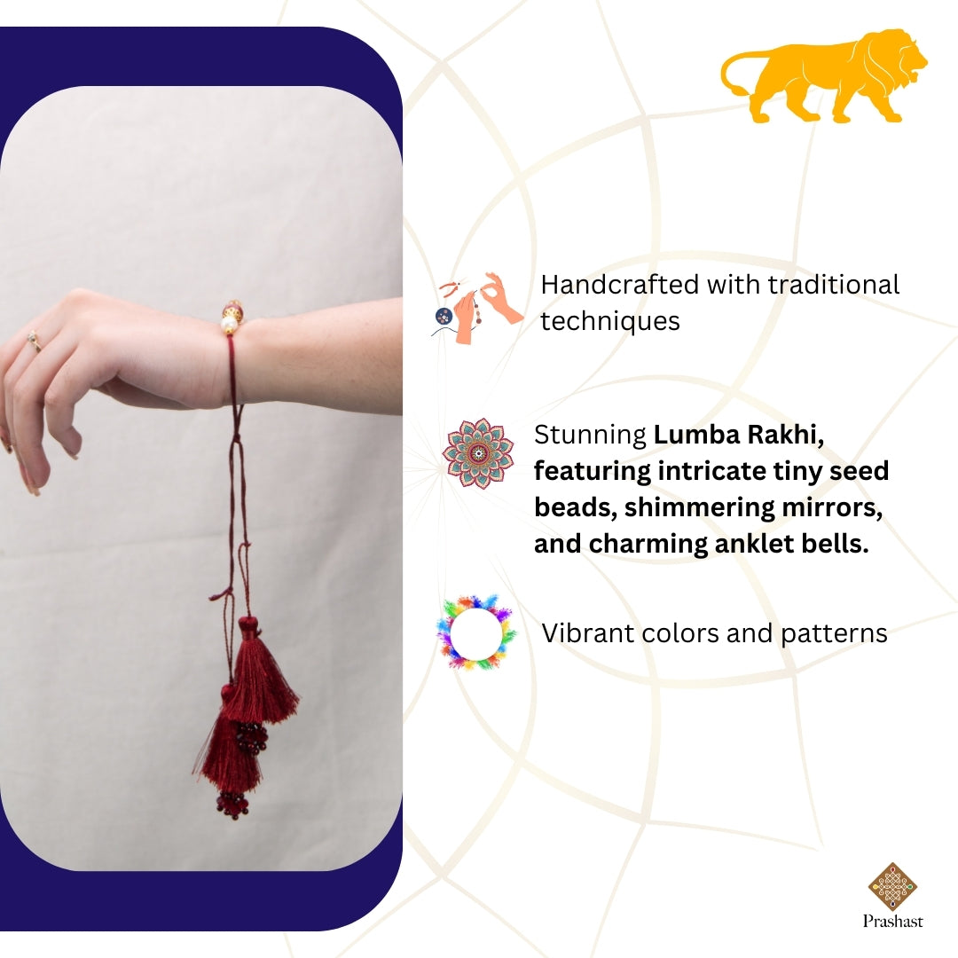 Handmade Lumba Rakhi | Red with Crystal and Fringes
