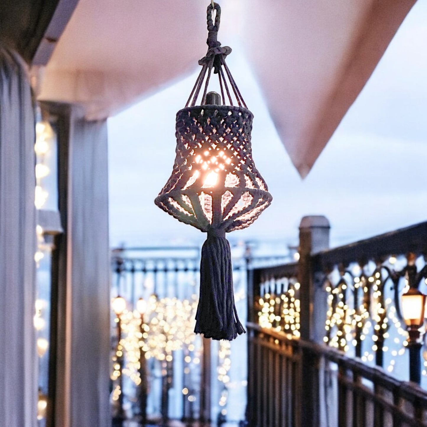 Macrame Ceiling Hanging Decoration | Blue Macrame Lamp