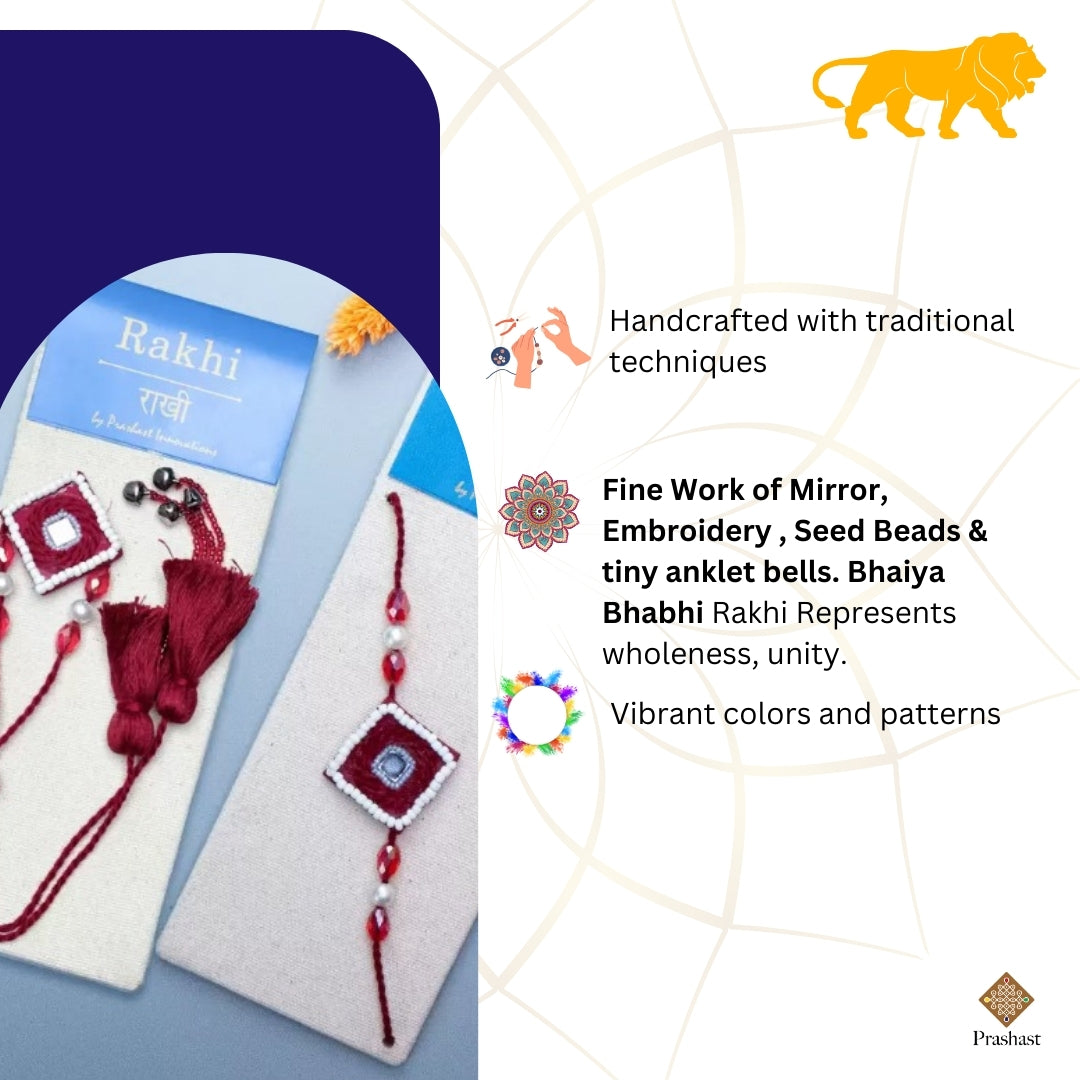 Lumba Rakhi Set For Bhaiya Bhabhi | Premium Cotton Threads, Beads, Mirror work